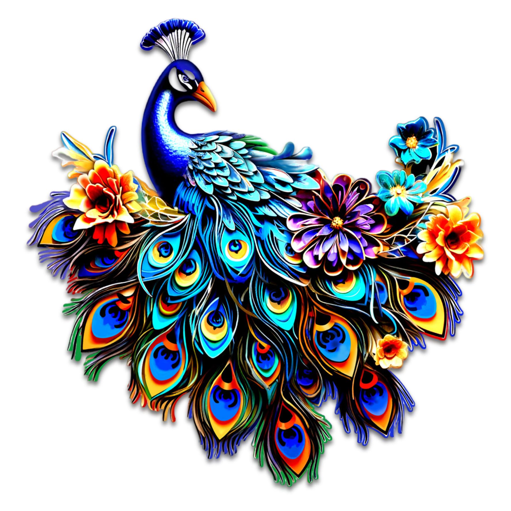 Faroby Blue Metal Peacock Wall Decor Art, Realistic Iron Bird For Outdoor Garden Fence Decoration