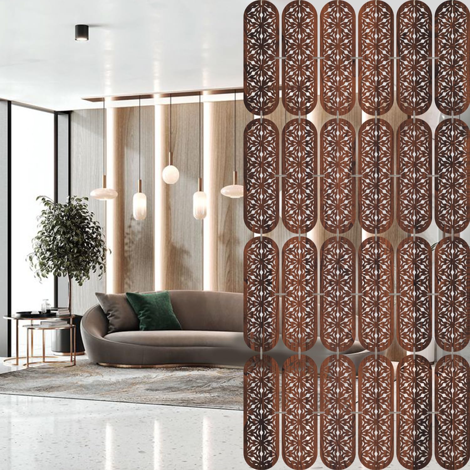 OLIVE TREE Room Partitions Hanging Room DIY Divider Panel Modern Hanging Screen Partition for Decorating Bedding, Dining, Study and Sitting Living -Room, Hotel -Walnut-7104-image-35