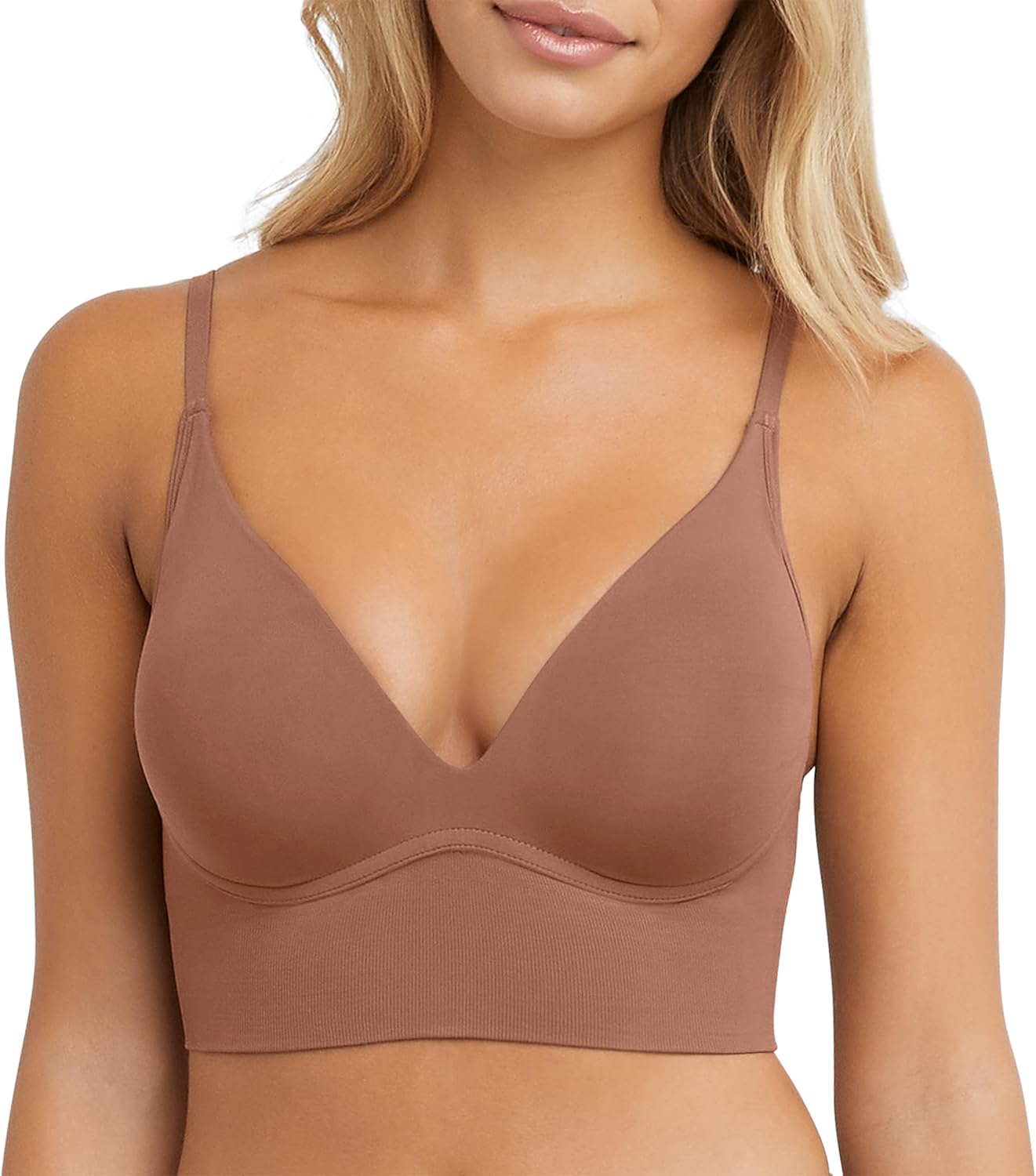 Maidenform Women's M Seamless Lift Bralette, Wireless Long-line Convertible Tank-style Bralette Large Bronzed Chestnut