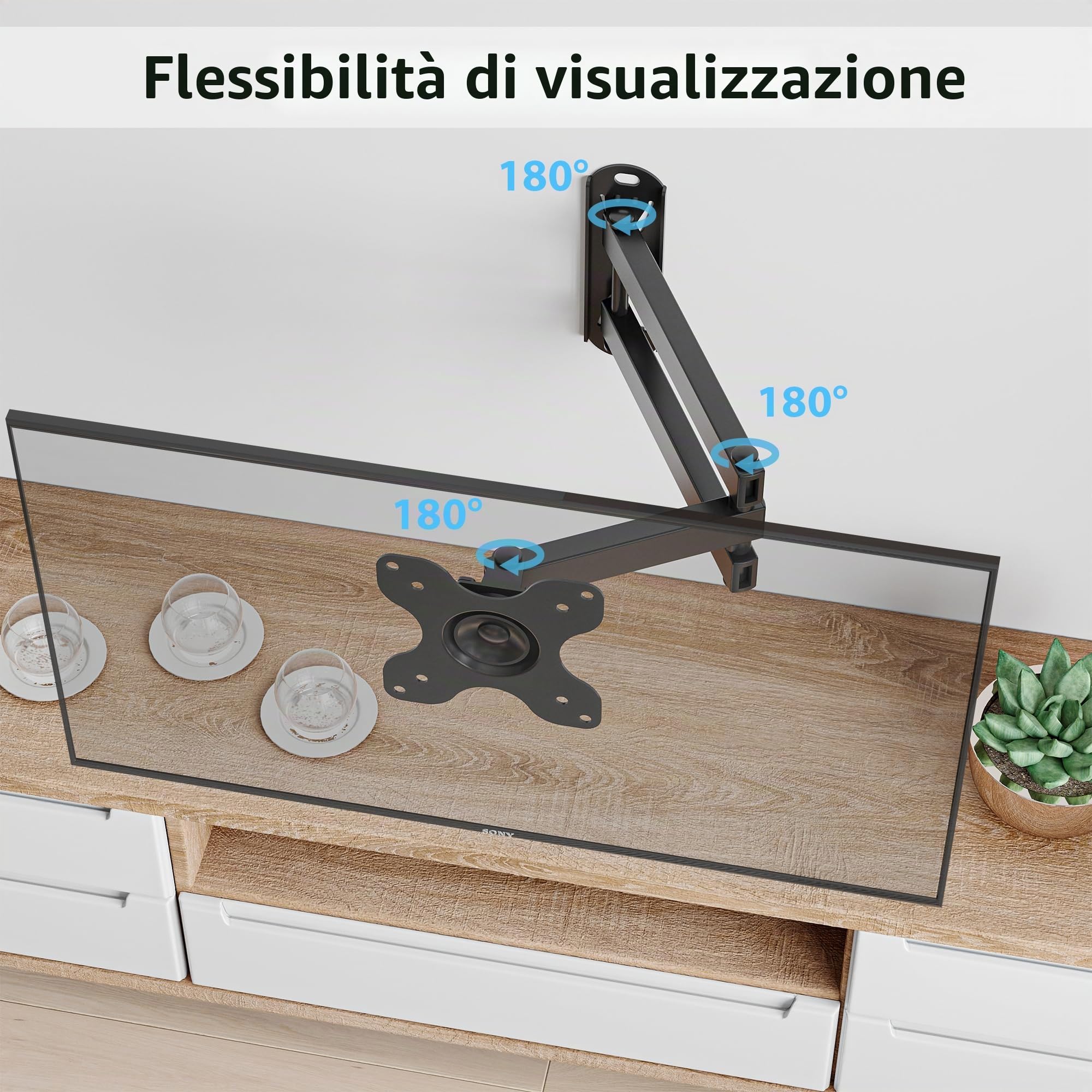 BONTEC Supporto da Parete TV/PC 13-30 pollici, Staffa TV Universale con Braccio Girevole, Portata 15 kg, VESA 75/100mm