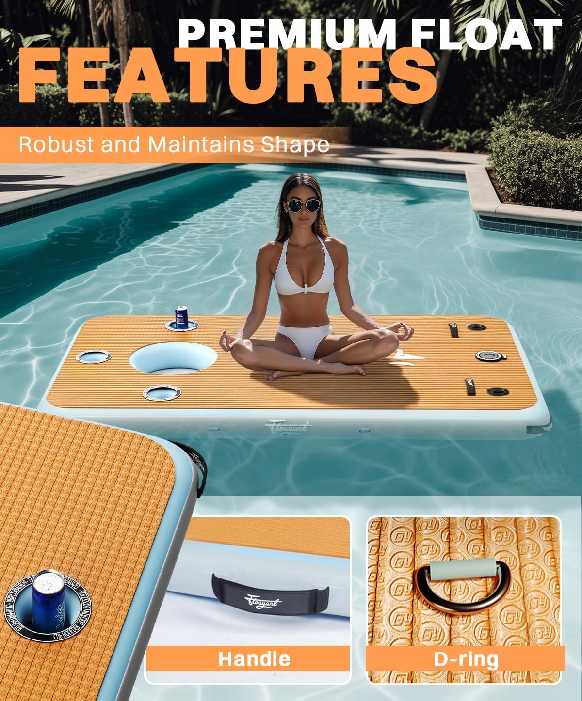 Inflatable Floating Dock 8.5'x4.3' - 1050 lbs for 3-5 Adults - Inflatable Dock with Cup Holders, Ice Bucket & Camera Mount - Floating Island Raft for Lake/Pool/Sea/Boat