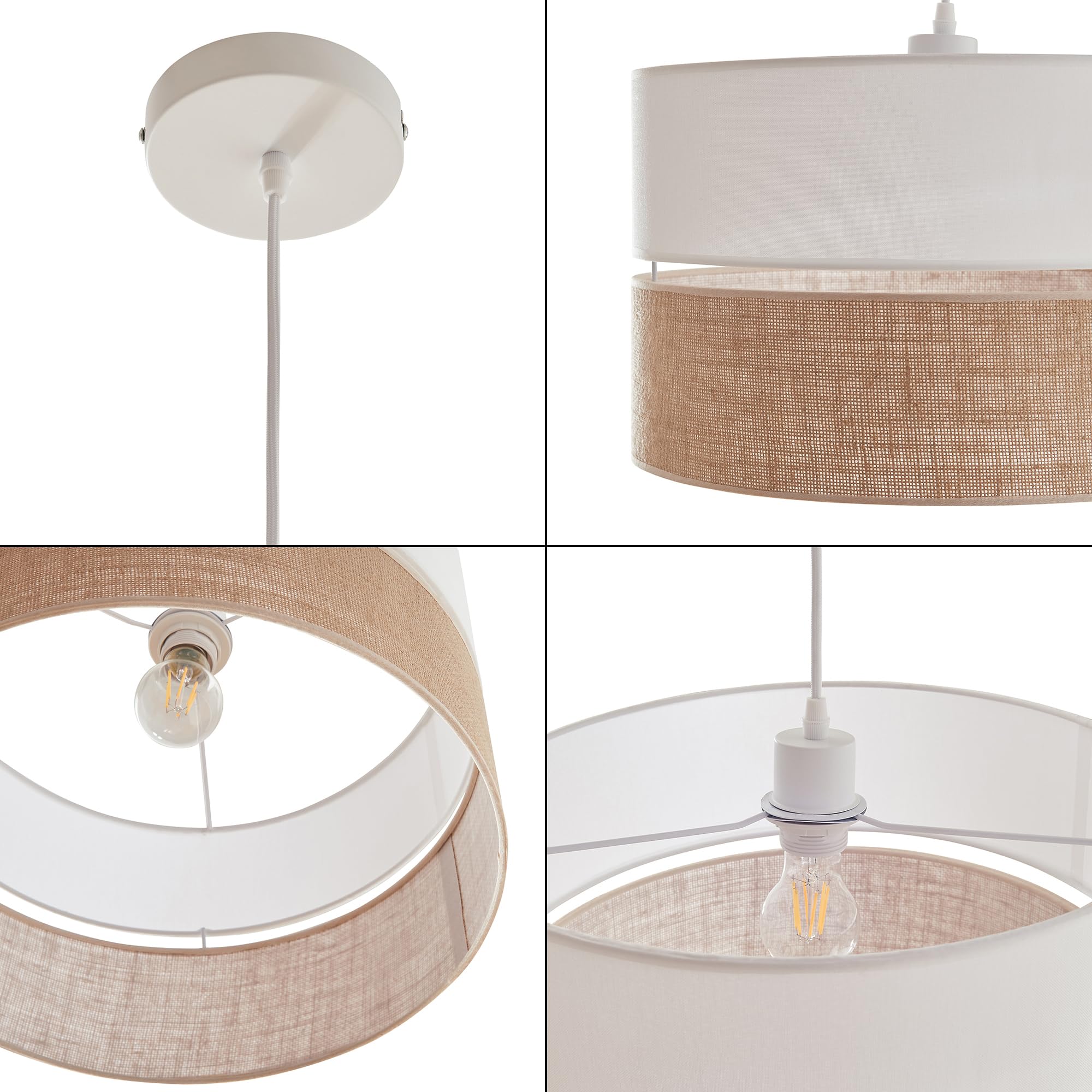 lux.pro Lámpara Colgante Barton Lámpara de Techo con Pantalla Doble Superpuesta E27 máx. 60 W Salón Oficina Despacho Metal 25xØ40 cm - Blanco/Efecto lino