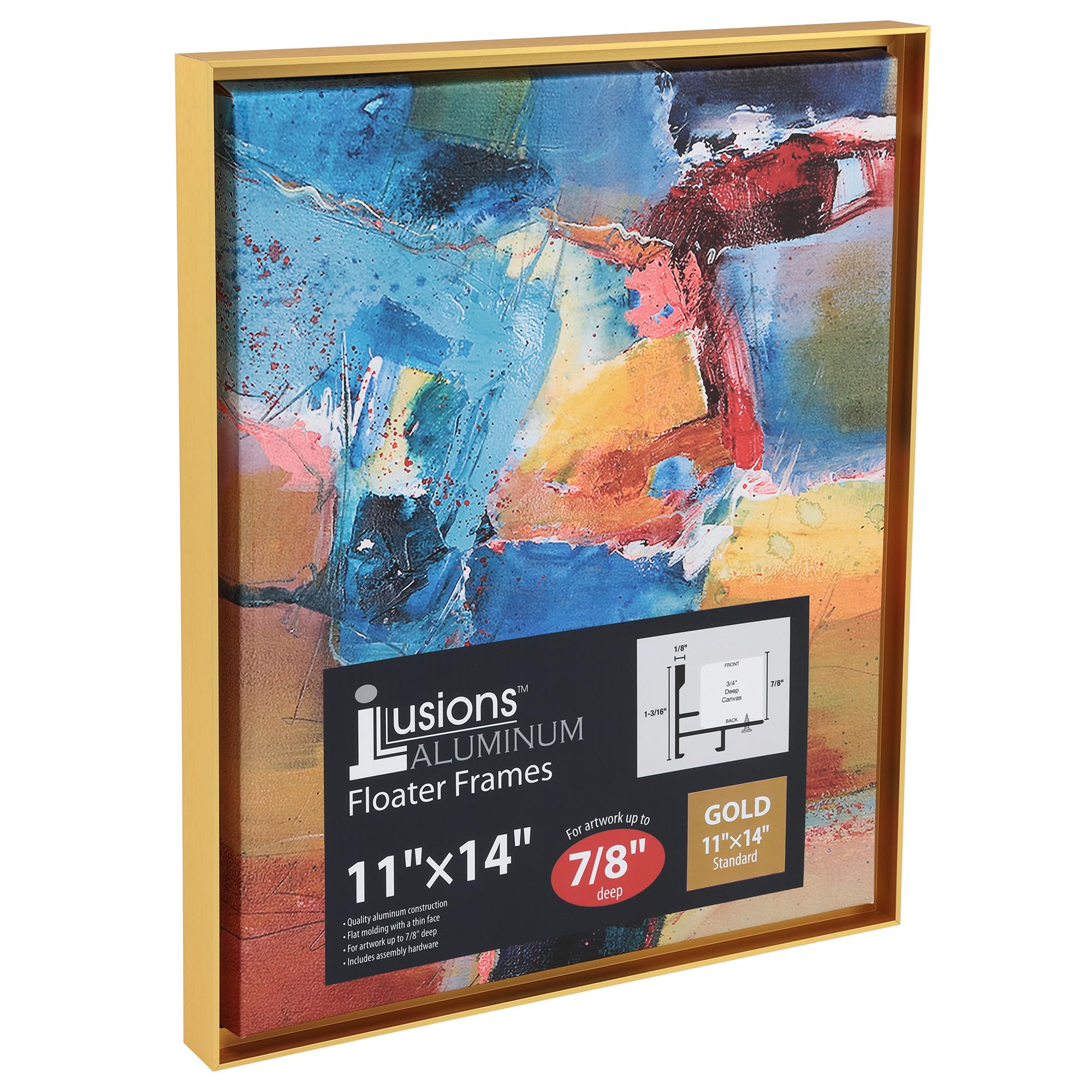 Creative Mark Illusions Aluminum Floater Frames 7/8" 2 Pack, 16x20 Gold - No Glass or Backing - Canvas Floater Frames with Sleek Metal Exterior, Flat