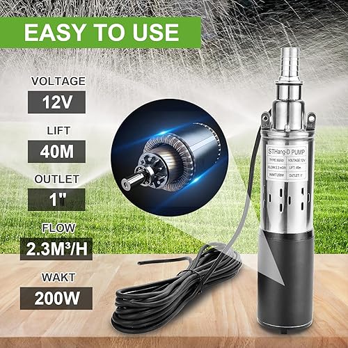 Miniatura 2 de STHang-D Bomba sumergible de pozo profundo de 12 V DC 200 W Bomba de agua eléctrica con energía solar, tornillo de acero inoxidable Bomba de salida