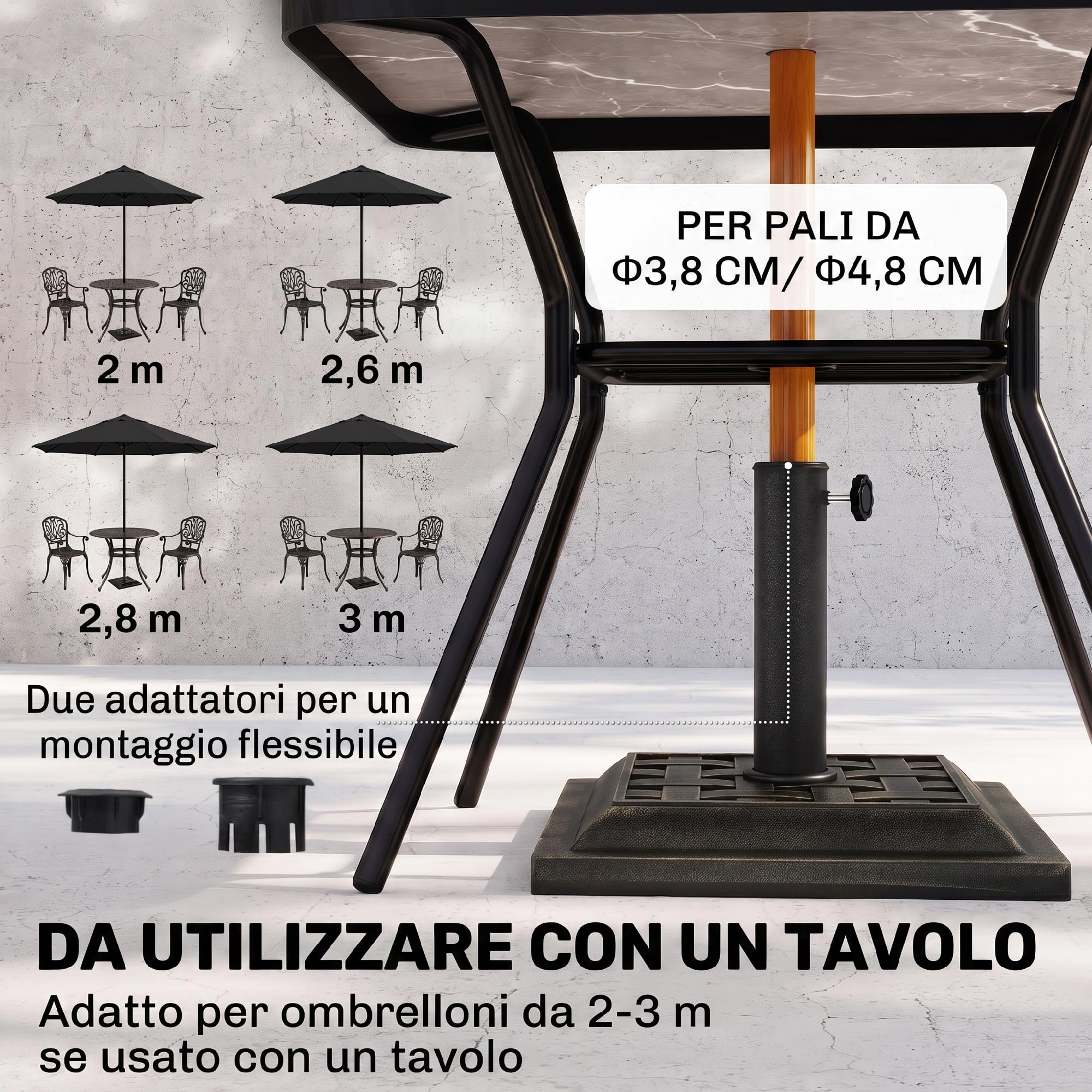 Outsunny Base para Sombrilla de Jardín 9 kg 38mm/48mm Ø44x32 cm Bronce | Soporte de Parasol, para Terraza Patio Exterior