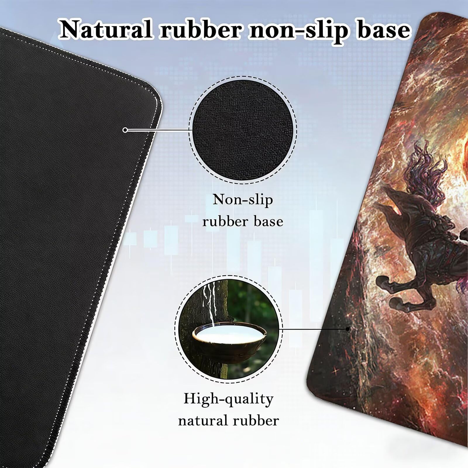 Tappetino Mouse XXL, 70x140cmx3mm Mouse Pad Impermeabile Grand, Gaming Tappetino Per Mouse, Base Antiscivolo in Gomma, Accessori Scrivania, Ufficio Accessori, Cavallo Fantasy JX6B-536