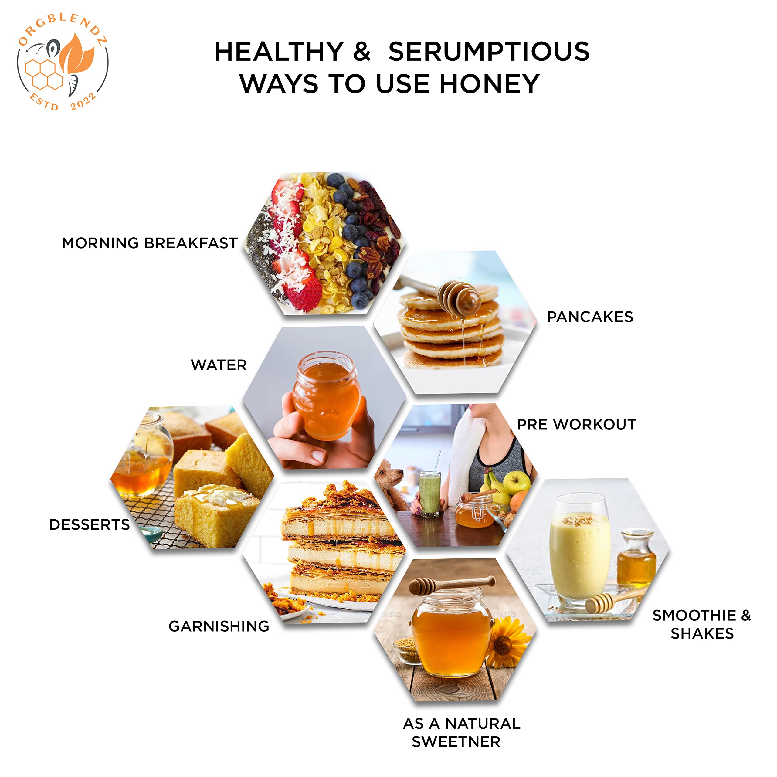 ORGBLENDZ-Certified Organic Raw unprocessed Wild Eucalyptus Honey,Unrefined,Non Pasteurized,Lab Tested Sugarfree,antioxidants|Fresh|Chemical Free, No Adulteration (500 GM) 3