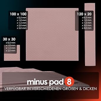 Thermal Grizzly - Minus Pad 8 (100 x 100 x 1,5 mm) – elektrikli, iletken olmayan ısı iletim pedi, yüksek ısı iletkenliği ve sıkıştırılabilirlik, SSD'ler, GPU'lar, konsollar ve elektronik cihazlar için