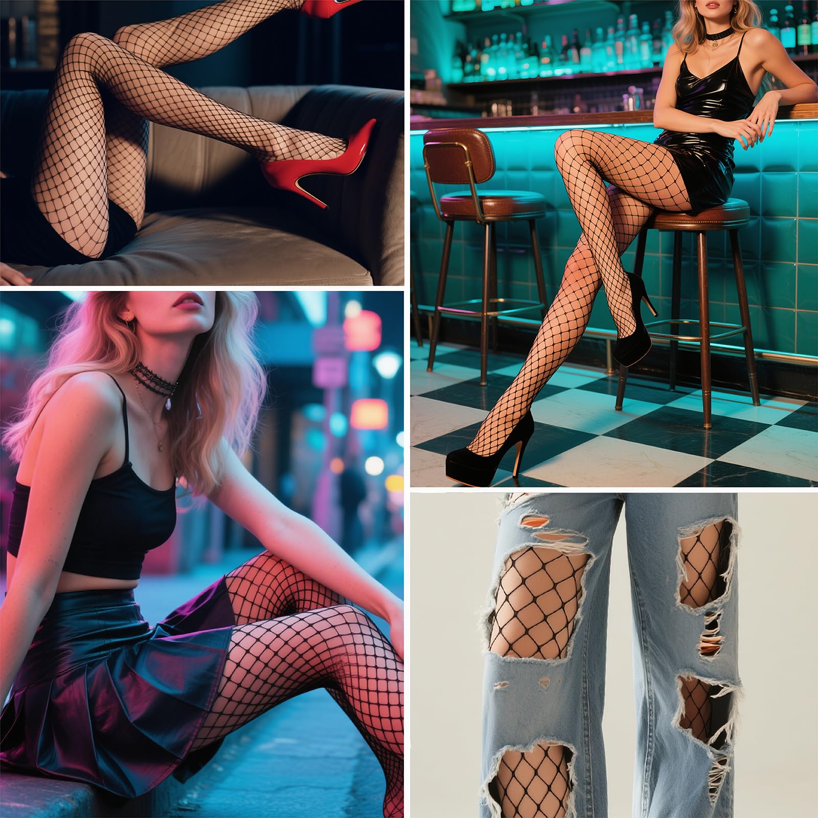 Fishnet Stockings for Women, High Waist Tights Fishnet Stockings, Black Thigh High Pantyhose, One Size Fit All: Black-3 Pair