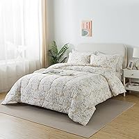 Vista 4 de Lemfux Juego de edredón tamaño individual, 3 piezas, 100% algodón con patrón floral caqui, juego de edredón delgado tamaño individual, estampado