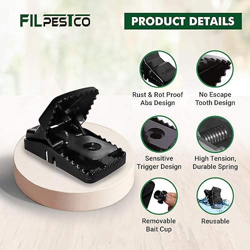 Miniatura 2 de Filpestco Juego de 12 trampas para ratas extra grandes de grado profesional, trampa para ratones, trampa reutilizable, resistente para control de