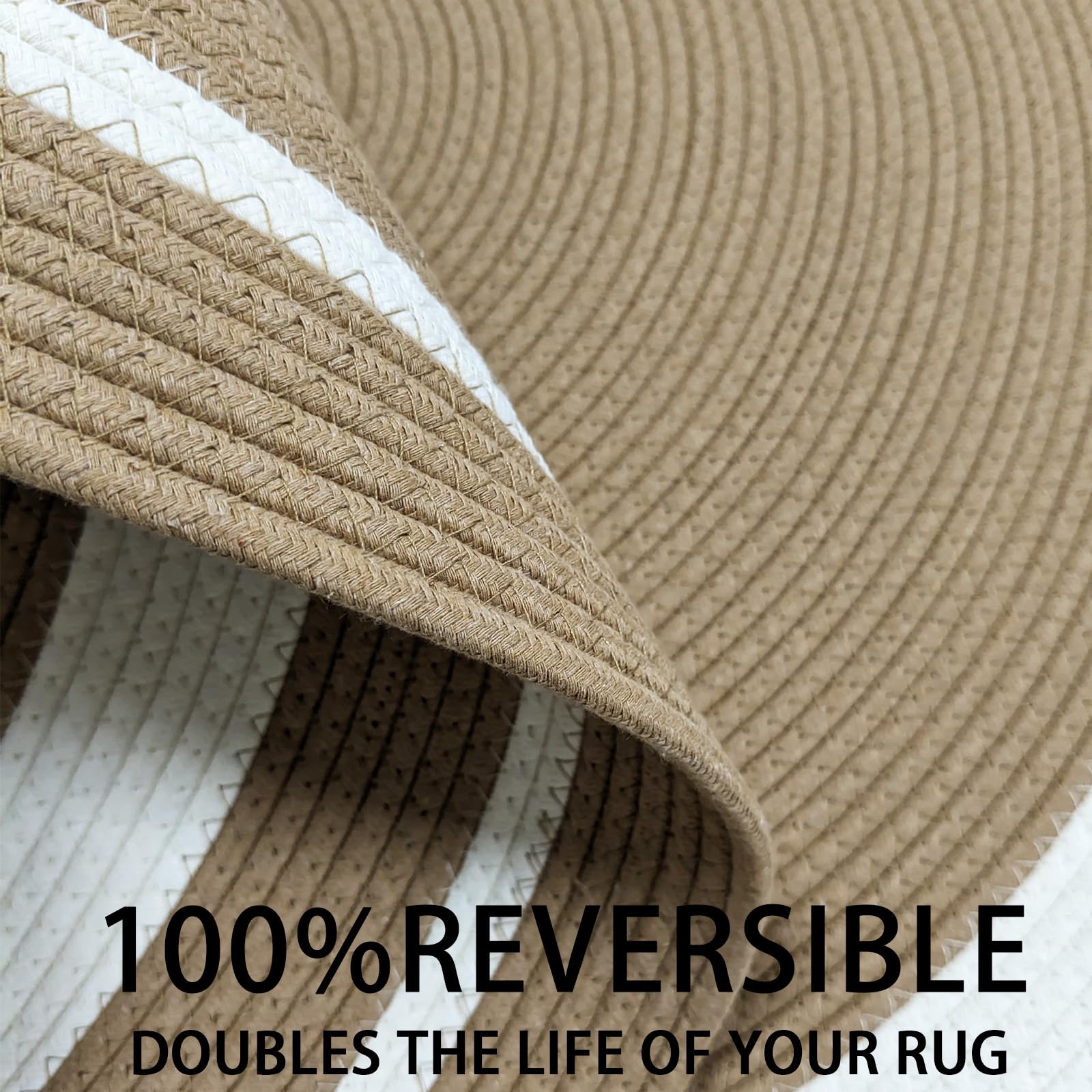 USTIDE Tapis tressé en coton tressé rond beige naturel bohème vintage pour terrasse, chambre à coucher, salon, entrée, rond, 120 cm