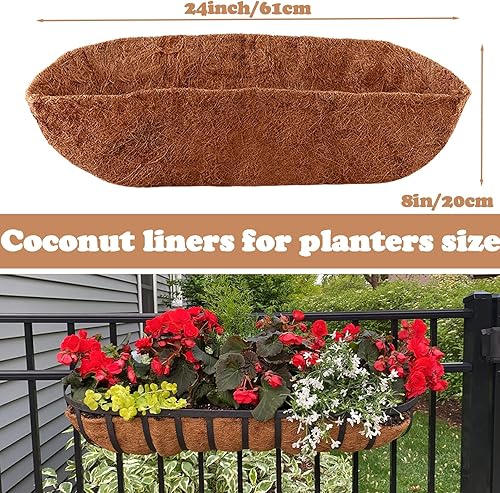 Miniatura 2 de Paquete de 4 forros de coco para colgar cestas colgantes de 24 pulgadas, forros de cáscara de coco 100% natural para macetas, jardineras de ventana,