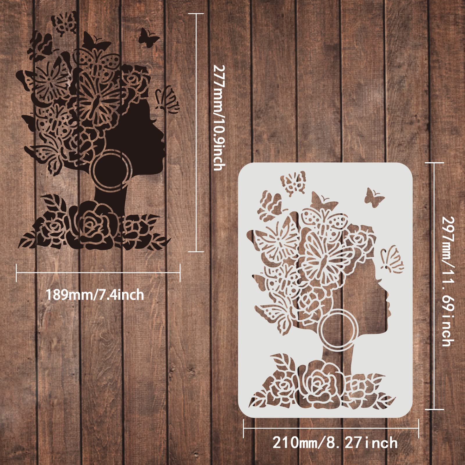 4 Pochoirs Femme FINGERINSPIRE 29.7x21cm - Motifs Floraux Pour Peinture Décorative DIY