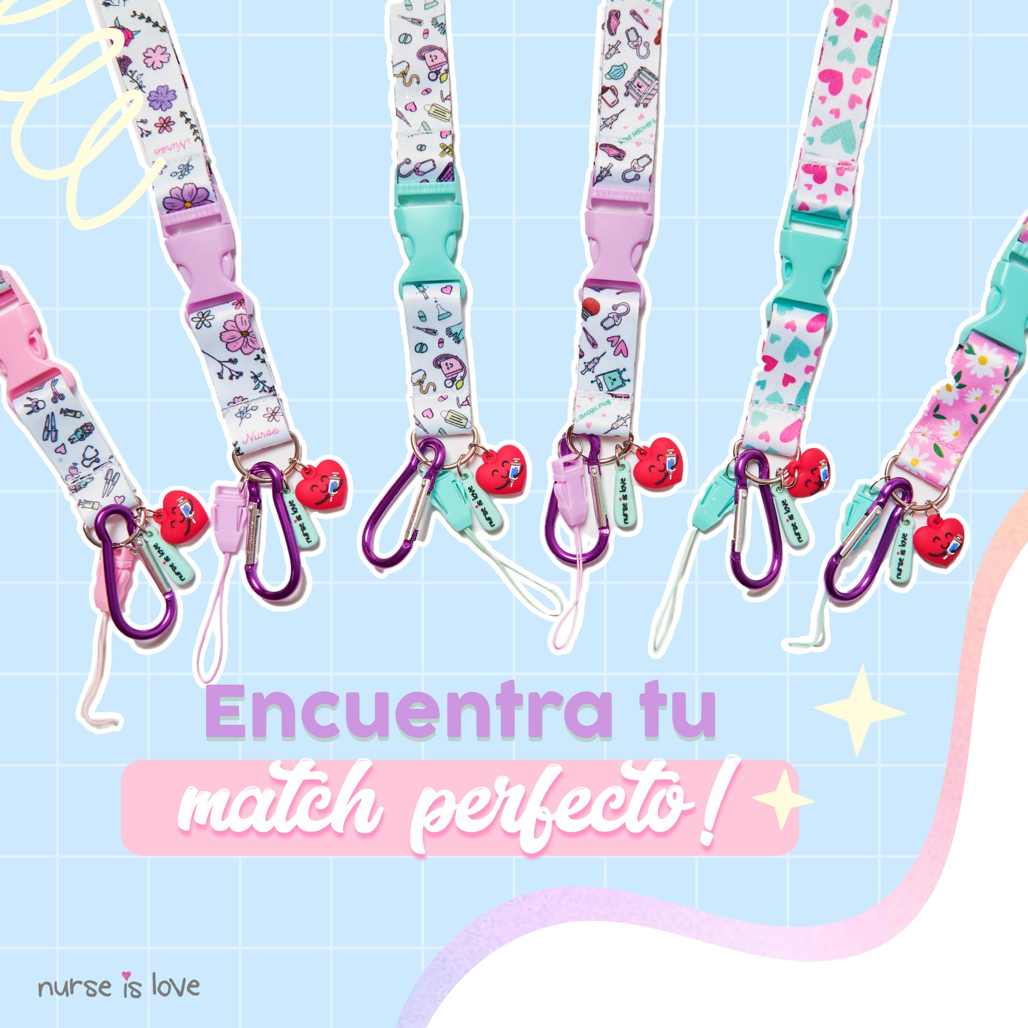 Nurse is Love Lanyard Enfermera Personalizado - Cuelga Llaves y Tijeras con Clip Sujetador de Acceso y Mosquetón Ideal para Porta Tarjetas Identificativas | Regalos Originales, Enfermera Accesorios