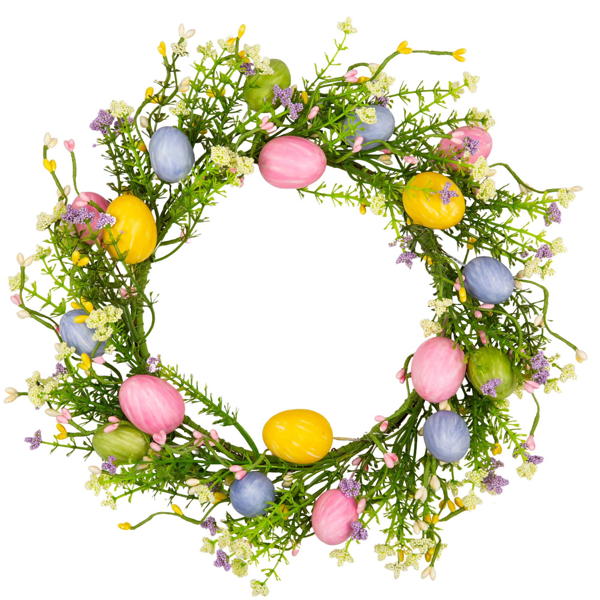 VGIA 12 inch Artificial Easter Wreath with Colored Egg and Mixed Twigs