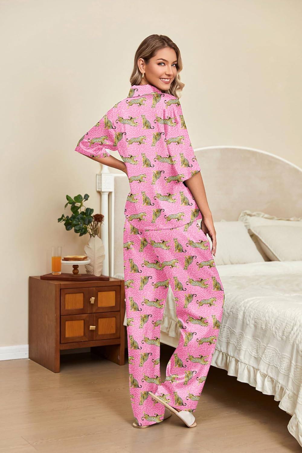 Ekouaer Silk Satin Pajamas Set Women Short Sleeve Pj Sets Button Down Sleepwear 2 Piece Soft Loungewear S-XXL - Image 3