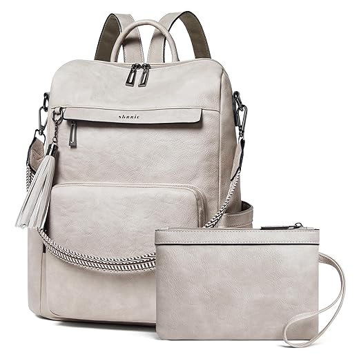 Shrrie Mochila feminina de couro vegano para laptop de 35,5 cm, mochila de viagem moderna para faculdade de negócios