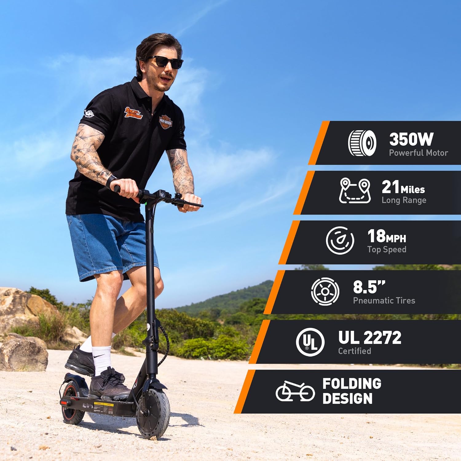 Electric Scooter, Oslich 500W Commuting Scooter, 18 MPH Top Speed, 21 Miles Range, Folding Electric Scooter with Bluetooth App, 8.5" Tires, Dual Braking System