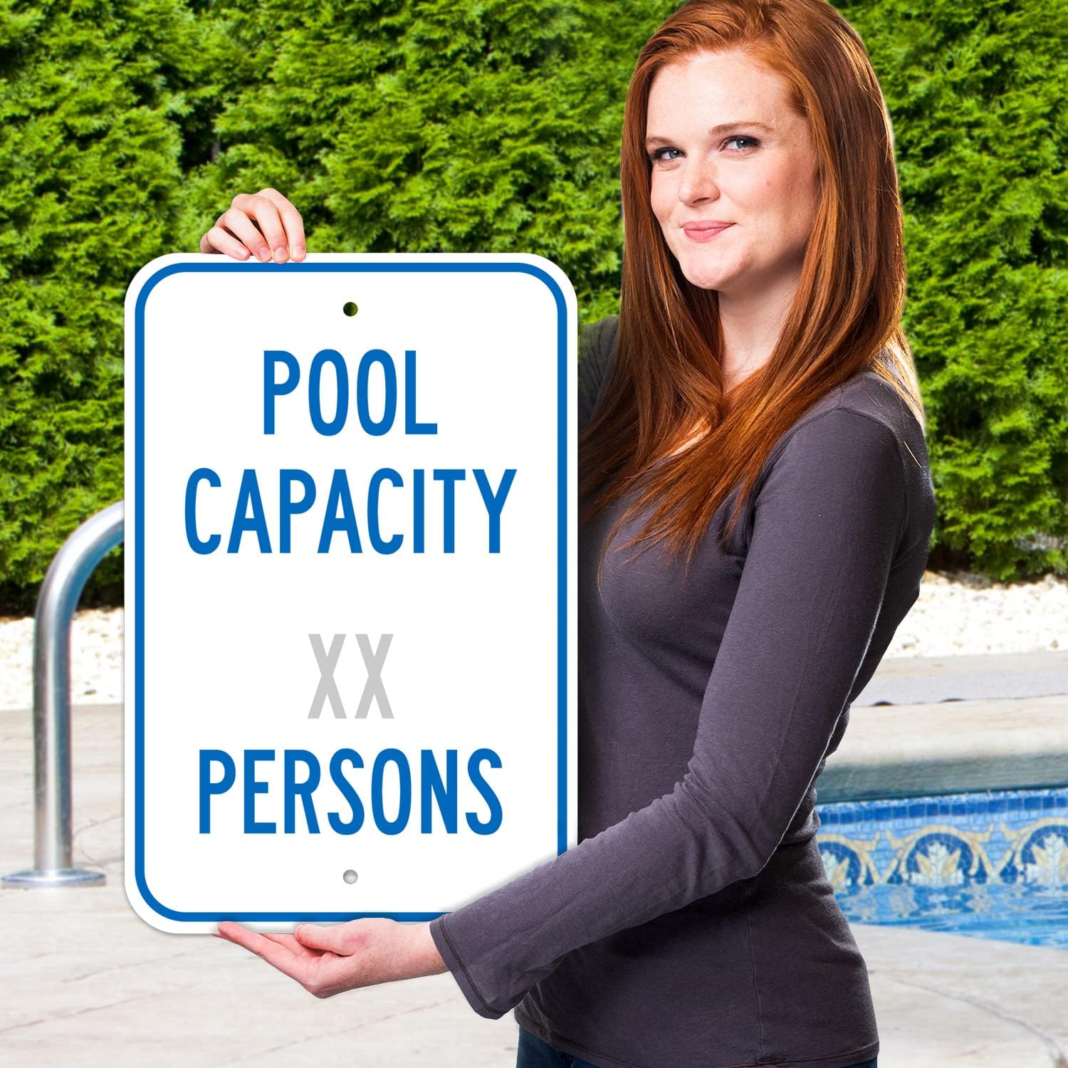 Custom Pool Capacity Person Sign, 12x18 Inches, Rust Free .063 Aluminum, Fade Resistant, Made in USA