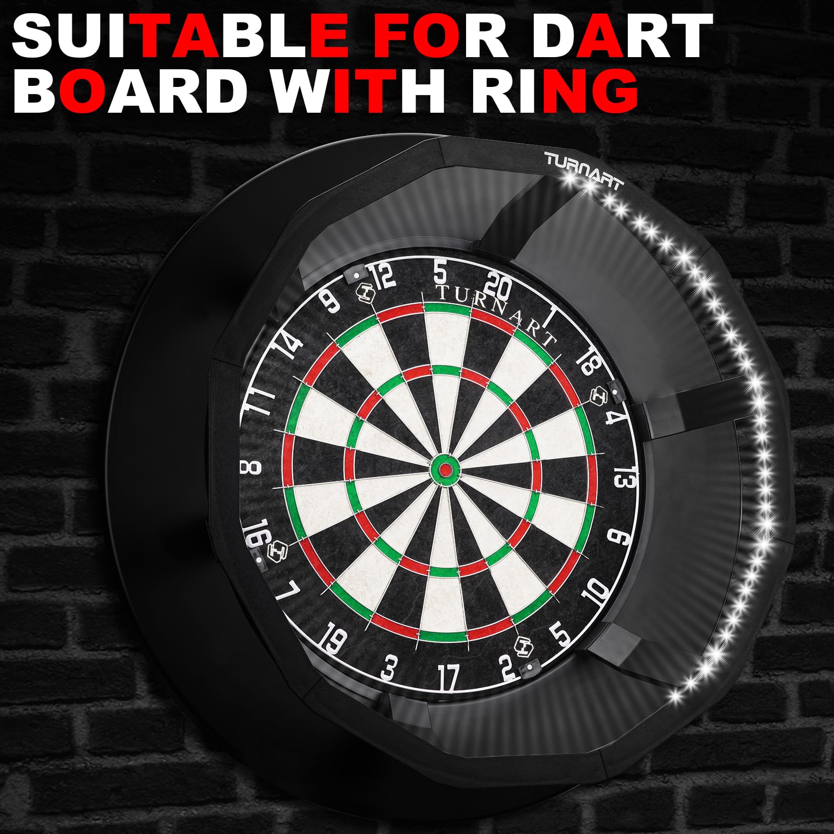 Turnart Bersaglio per freccette, luce a 360° Pro, illuminazione per freccette, regolazione della luminosità, anello per freccette in acciaio, 90 LED, illuminazione per soggiorno o bar