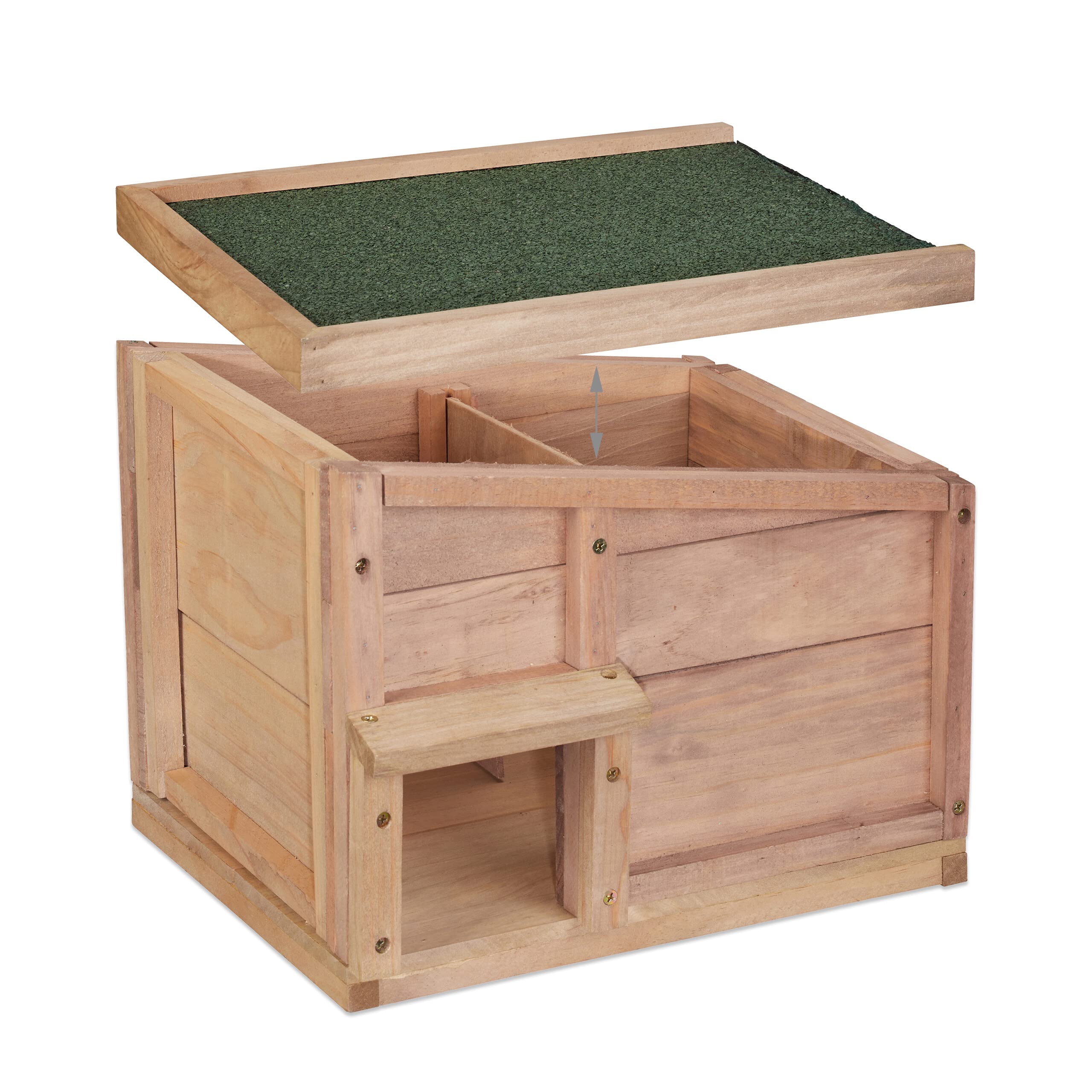 Relaxdays Casa Erizo Madera, Cueva Animales con Suelo, 2 Cámaras, Refugio Hibernación, 30 x 40 x 34 cm, Marrón Claro