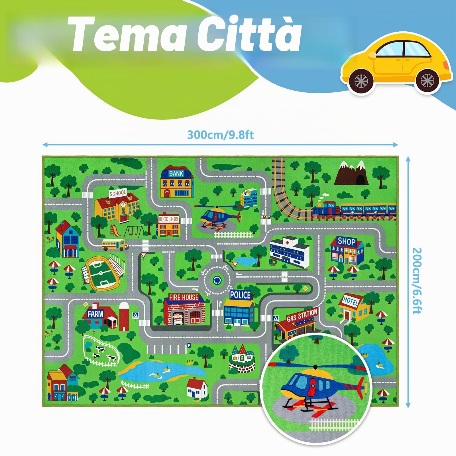Capslpad Tappeto da gioco per bambini, 200 x 300 cm, antiscivolo, adatto per la cameretta dei bambini, camera da letto, sala giochi, verde