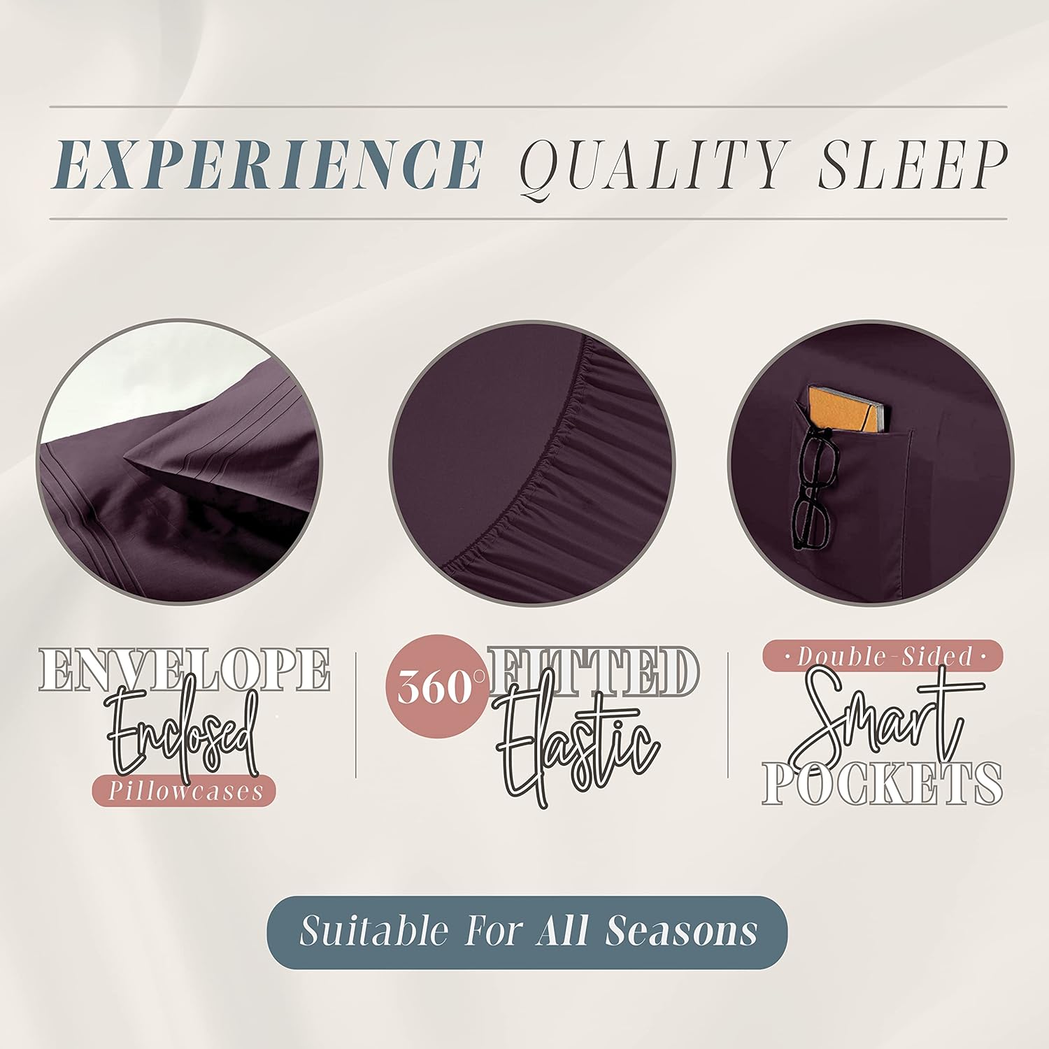 Elegant Comfort 4-Piece Solid Smart Sheet Set-Deep Pocket Fitted Sheet with Side Storage Pockets-Silky Soft 1500 Thread Count Egyptian Quality Microfiber, Wrinkle and Fade Resistant, Queen, Purple