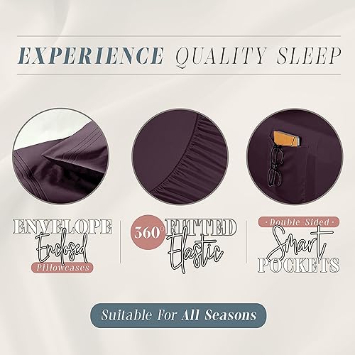 Miniatura 5 de Elegant Comfort Juego de sábanas inteligentes King de 4 piezas, suave y lujoso, calidad hotelera 1500, resistente a las arrugas y a la decoloración,