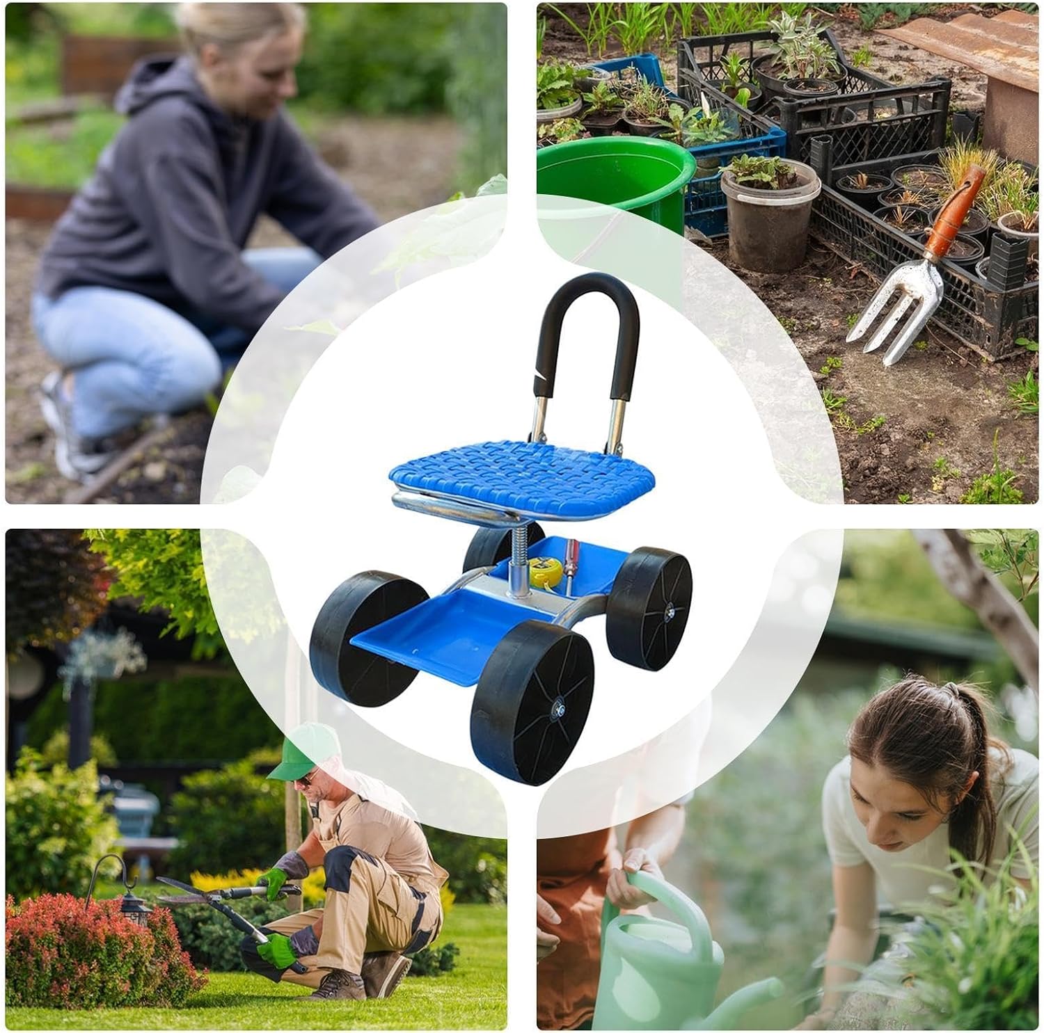 Rolling Garden Seat Heavy-Duty Adjustable Height Chair