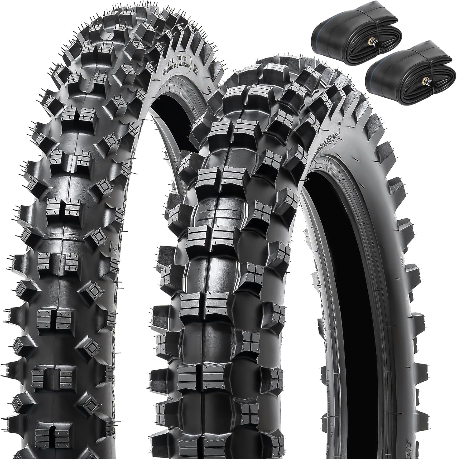 110/100-18 (4PR TT) 64M and 80/100-21 (4PR TT) 51M Dirt Bike Front/Rear Tire and Inner Tubes Compatible with 110/100-18 80/100-21 Off Road Pit Bike/Motorcycle Tires (P-2006+P-262)