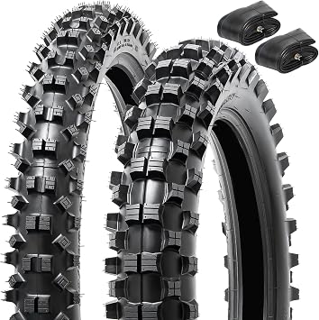 110/100-18 4PR TT 64M and 80/100-21 4PR TT 51M Dirt Bike Front/Rear Tire and Inner Tubes Compatible with 110/100-18 80/100-21 Off Road Pit Bike/Motorcycle Tires P-2006+P-262
