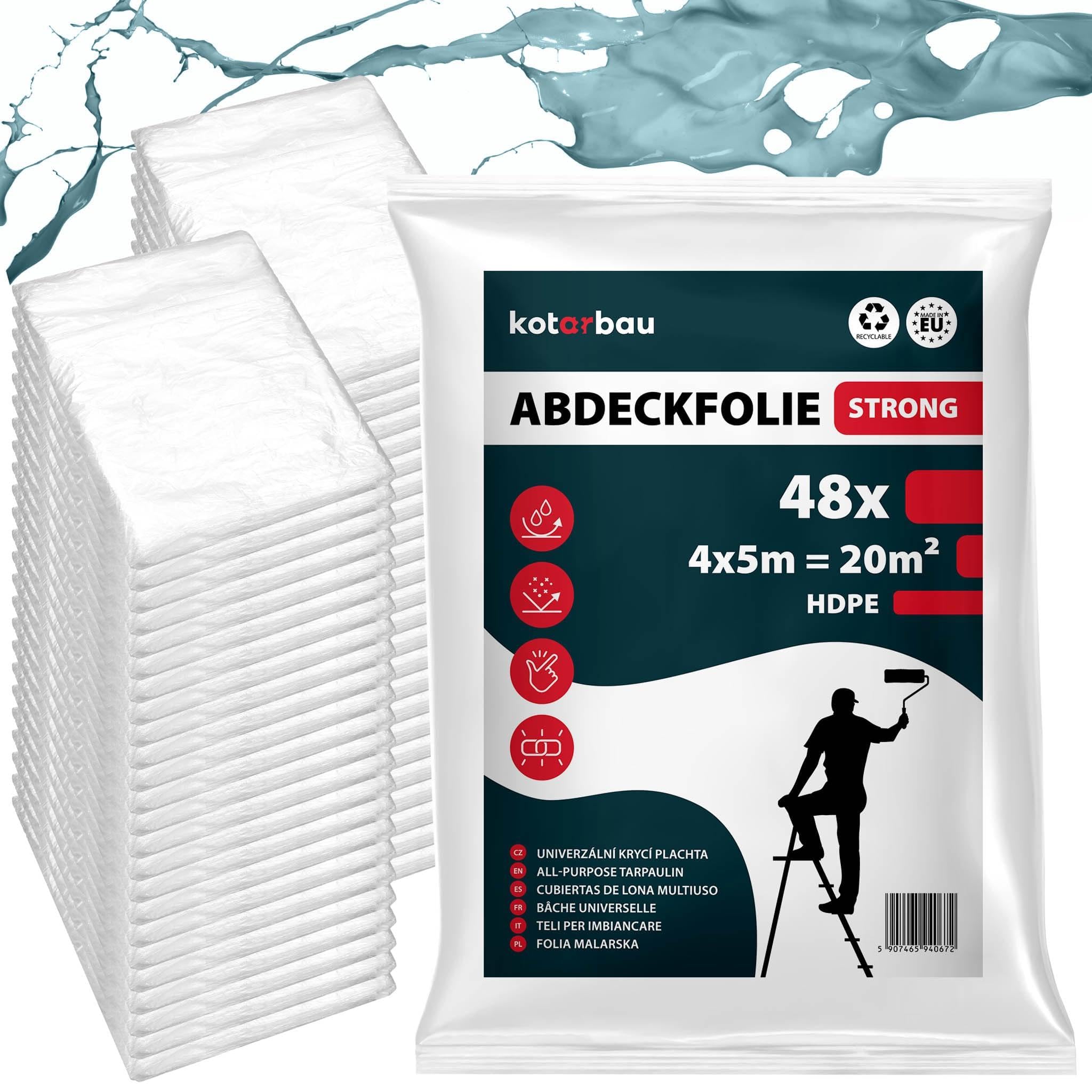 KOTARBAU® 48er Set - Malerfolie - Abdeckfolie - 4 x 5 m - Malervlies - Abdeckplane - Bauschutzfolie - Robust - Transparent