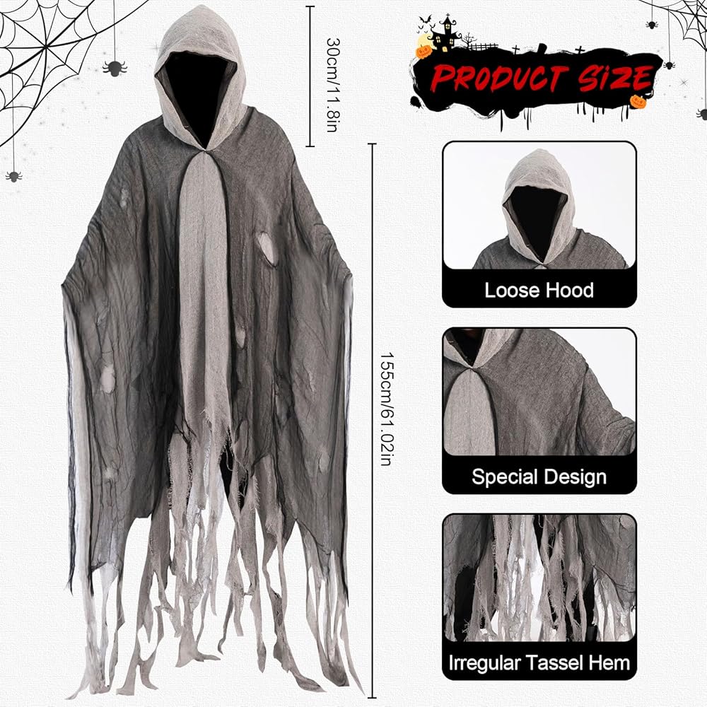 Sensenmann Kostüm Umhang - Halloween Geister Cape Mit Kapuze