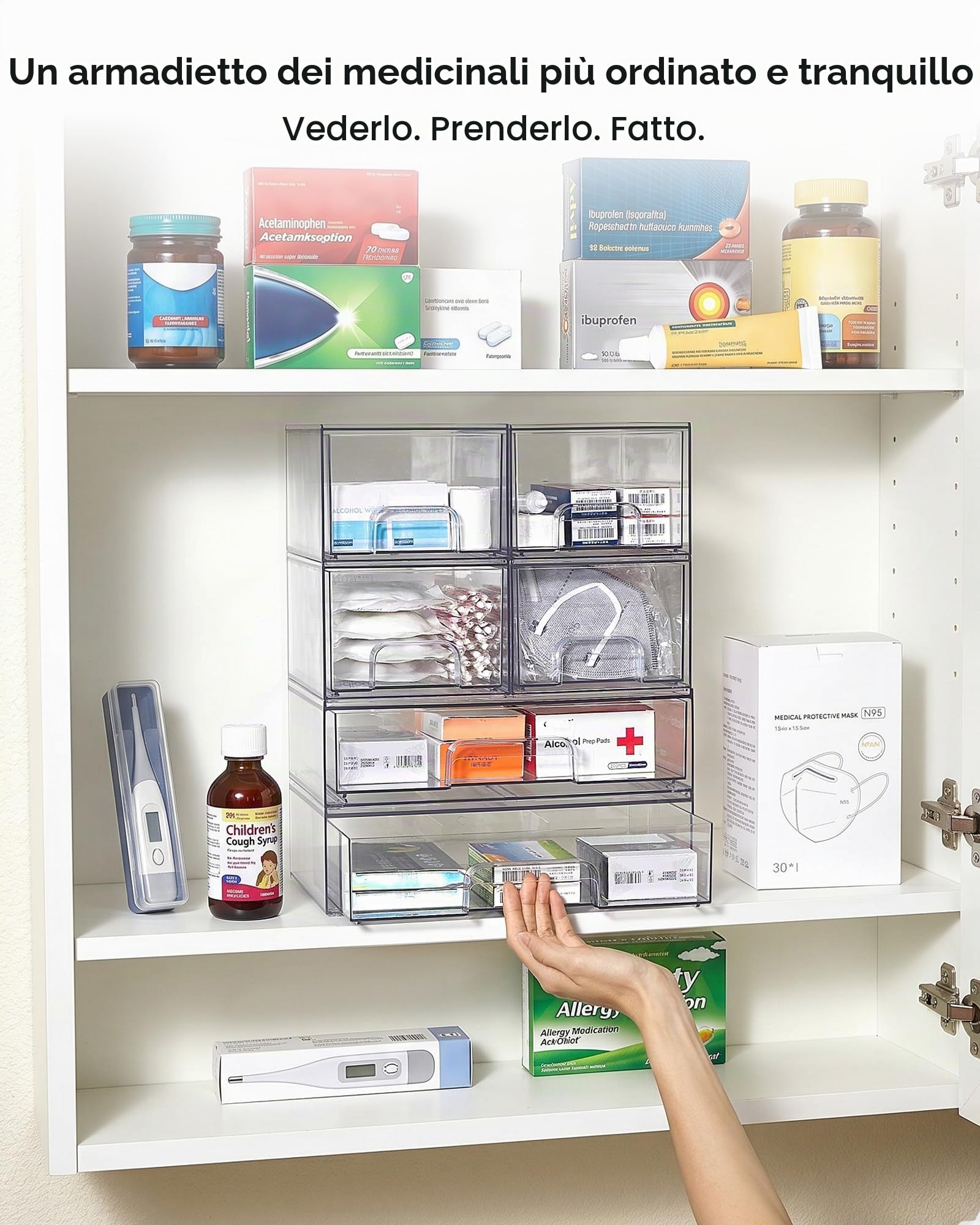 Vtopmart Set di 5 cassetti impilabili trasparenti in plastica per trucchi, cosmetici, articoli di bellezza, ideali per vanità, bagno, armadio, dispensa