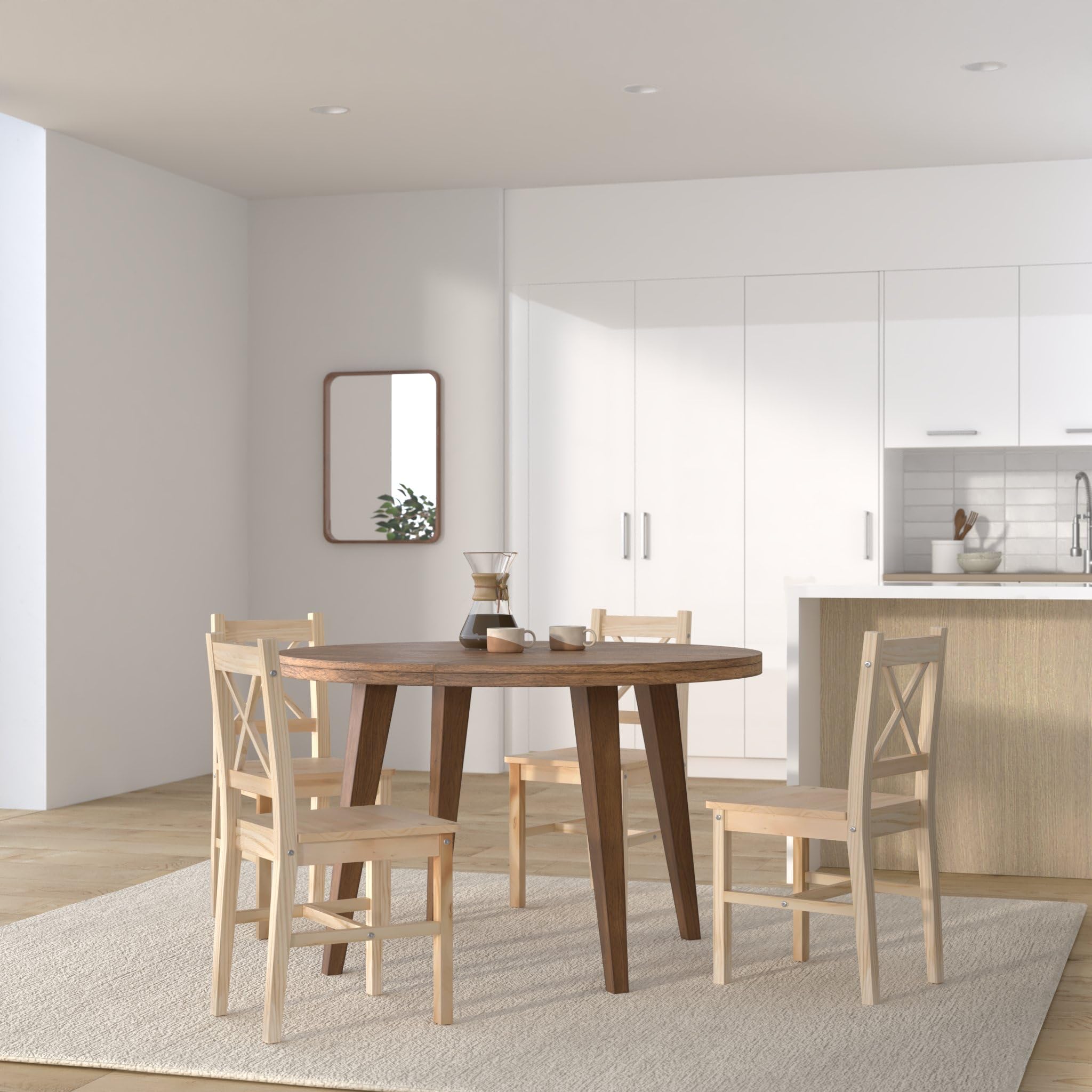 4x chaise de salle à manger HWC-F77 bois massif bois de pin finition lasure