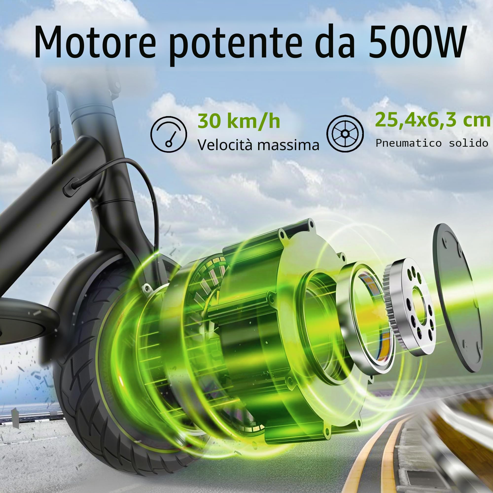 Motore Centrale da 10 Pollici con Pneumatico Fisso, Set di Ruote da 500 W senza Camera d'Aria, Progettato per il Monopattino Elettrico Segway Ninebot Max G30P/G30LP - Dimensioni 10 x 2,5 cm