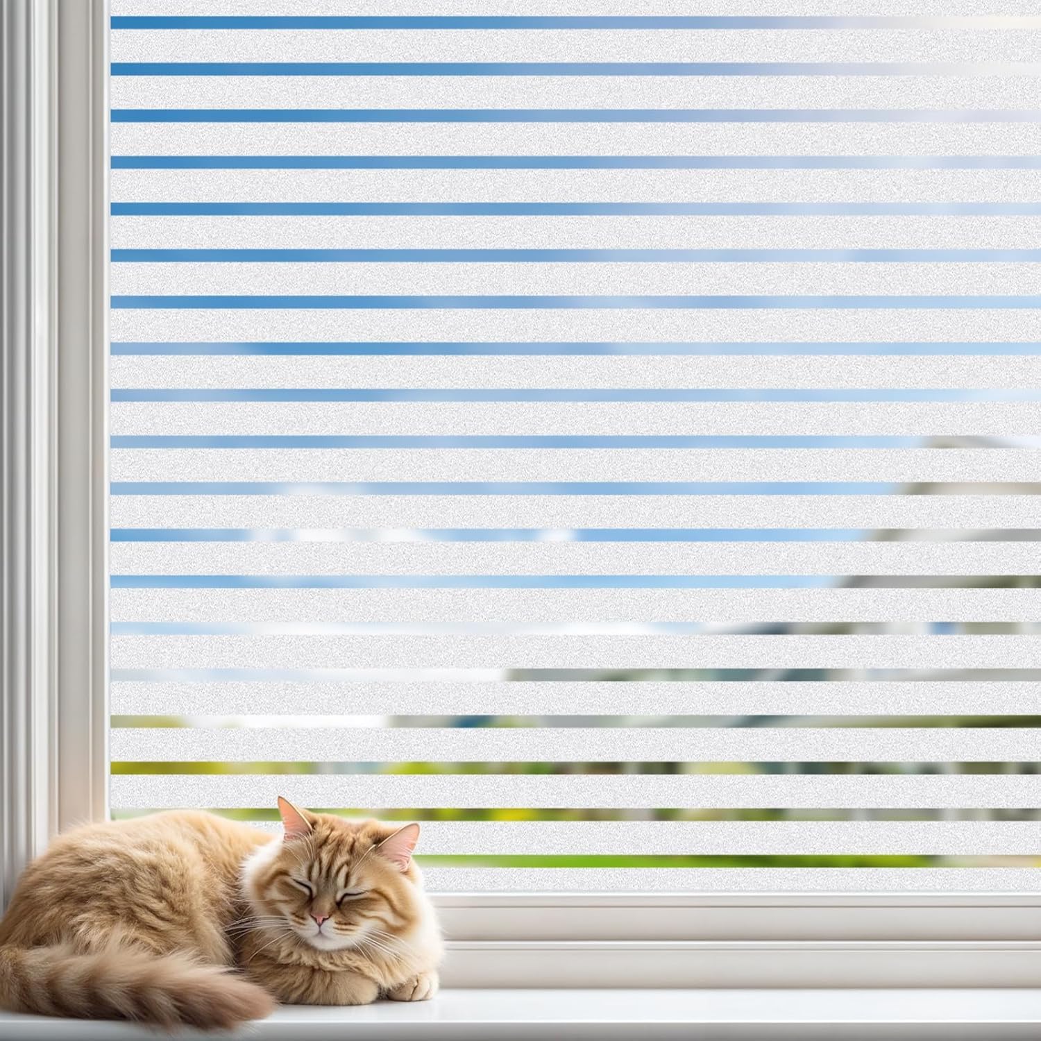 ONEHOME Premium Vinyl Stained Frosted Window Glass Sticker (18x48 Inch) - Self-Adhesive Film Tint Wallpaper Opaque Sheet for Glass Privacy Cover Window, Door, Office, Home.| Anti-UV. Frosted Lines
