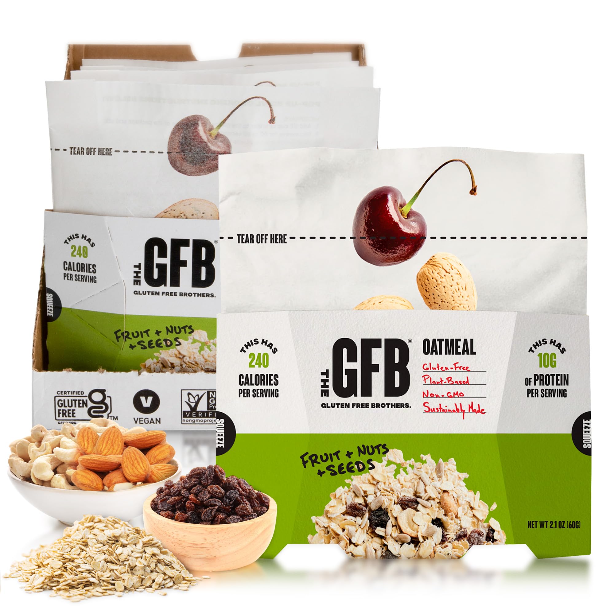The GFB Fruit, Nuts and Seeds Protein Oatmeal Cups - Unique Pop-Up Bowl - Gluten Free, Plant Based, Non GMO, Sustainably Made - Ridiculously Tasty, Healthy, Vegan Protein Instant Oatmeal, 2 oz (6 Count)