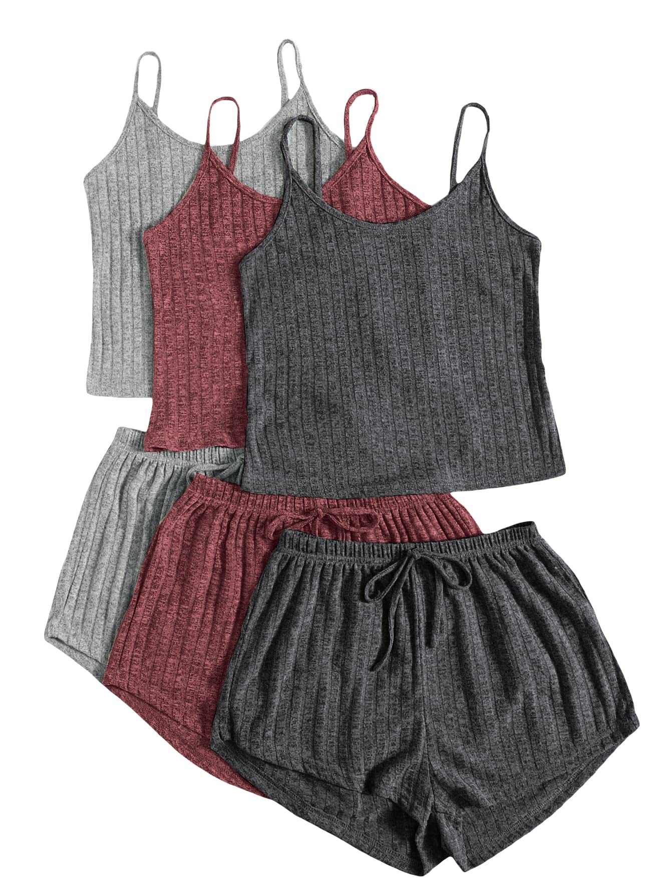 SOLY HUX Womens Pajama Sets Lounge Sets Ribbed Knit Cami Crop Top and Shorts Sleepwear PJ 3 Sets