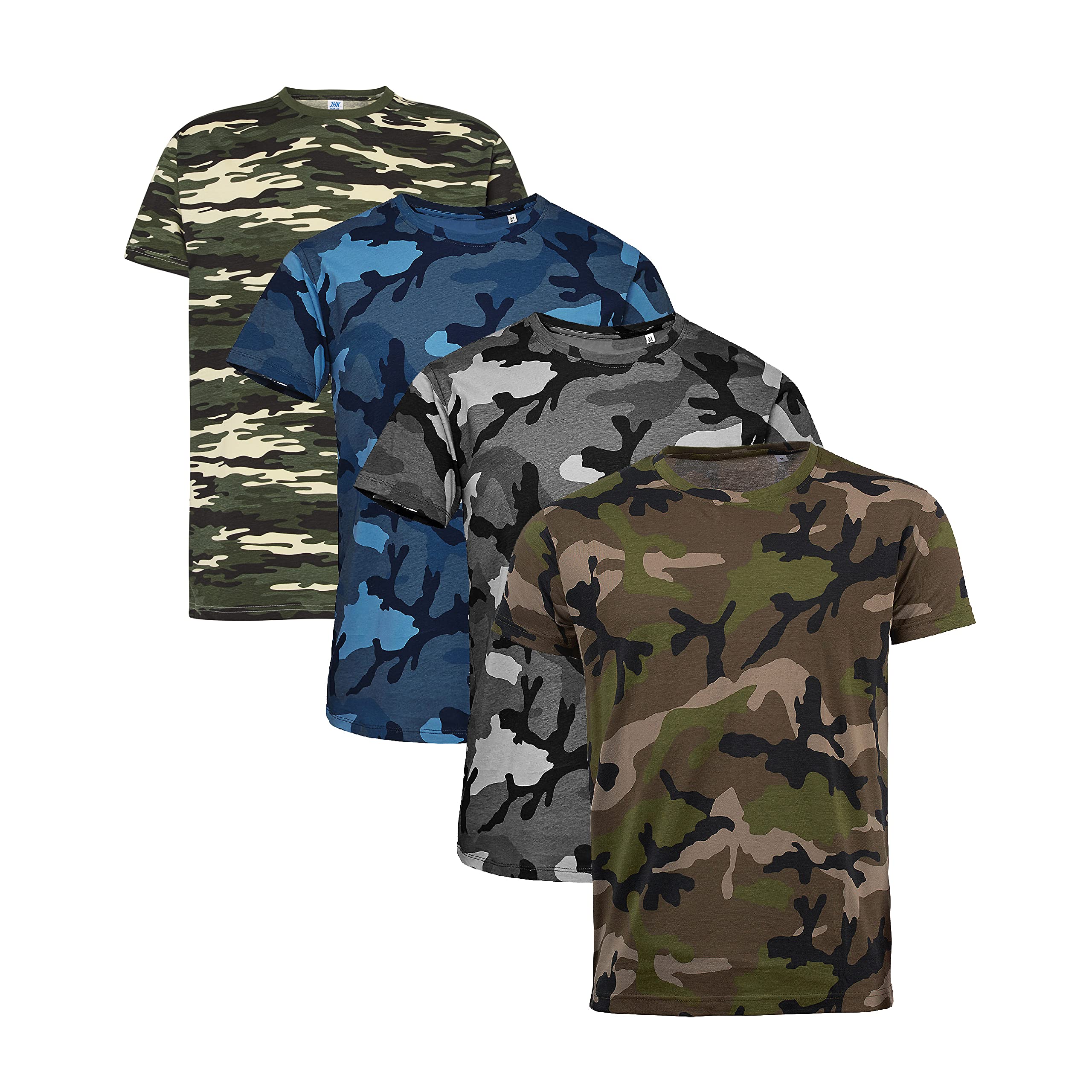 Pack 4 Camisetas de Camuflaje básicas para Hombre de Manga Corta, 100% algodón. Camiseta de Camuflaje, Camuflaje