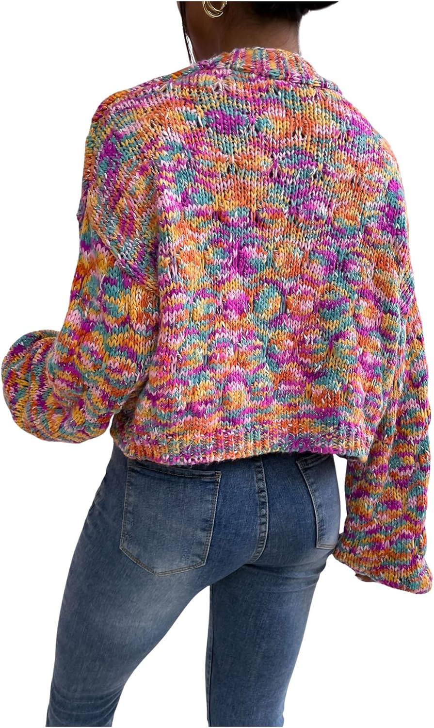 SHENHE Women's Cropped Cardigan Open Front Long Sleeve Ribbed Knit Sweater - Image 2