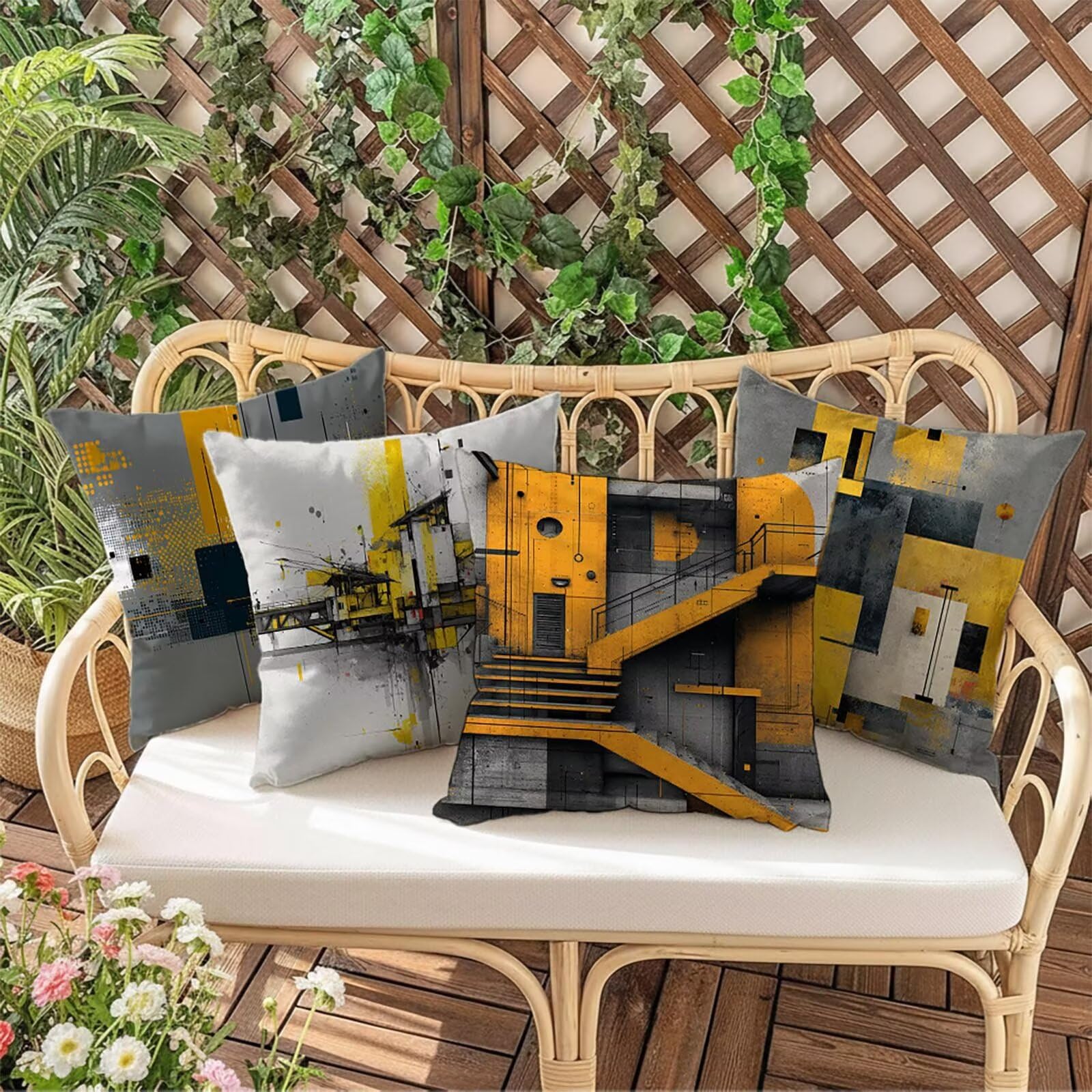 Kissenbezug 65x65 Outdoor Kissenbezug 65x65CM Doppelseitiger Druck Modern Deko Sofakissen Bezug Geometrie Quadrat Kopfkissen Bezug für Frühling Sofa Bett Deko, Geschenke für Frauen (Samt) BZ-18135