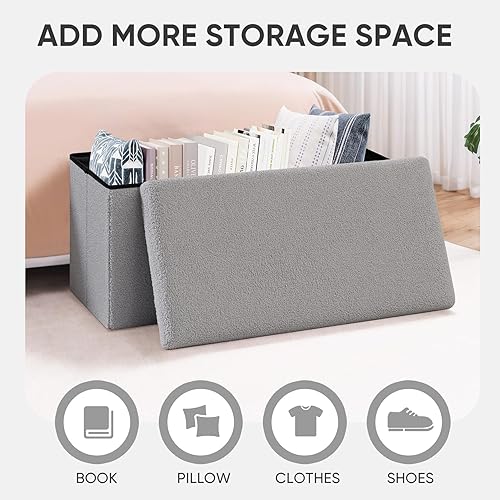 Miniatura 92 de PINPLUS Otomanas otomanas de almacenamiento con forma cuadrada con reposapiés de almacenamiento para sala de estar, asiento otomano Boucle para