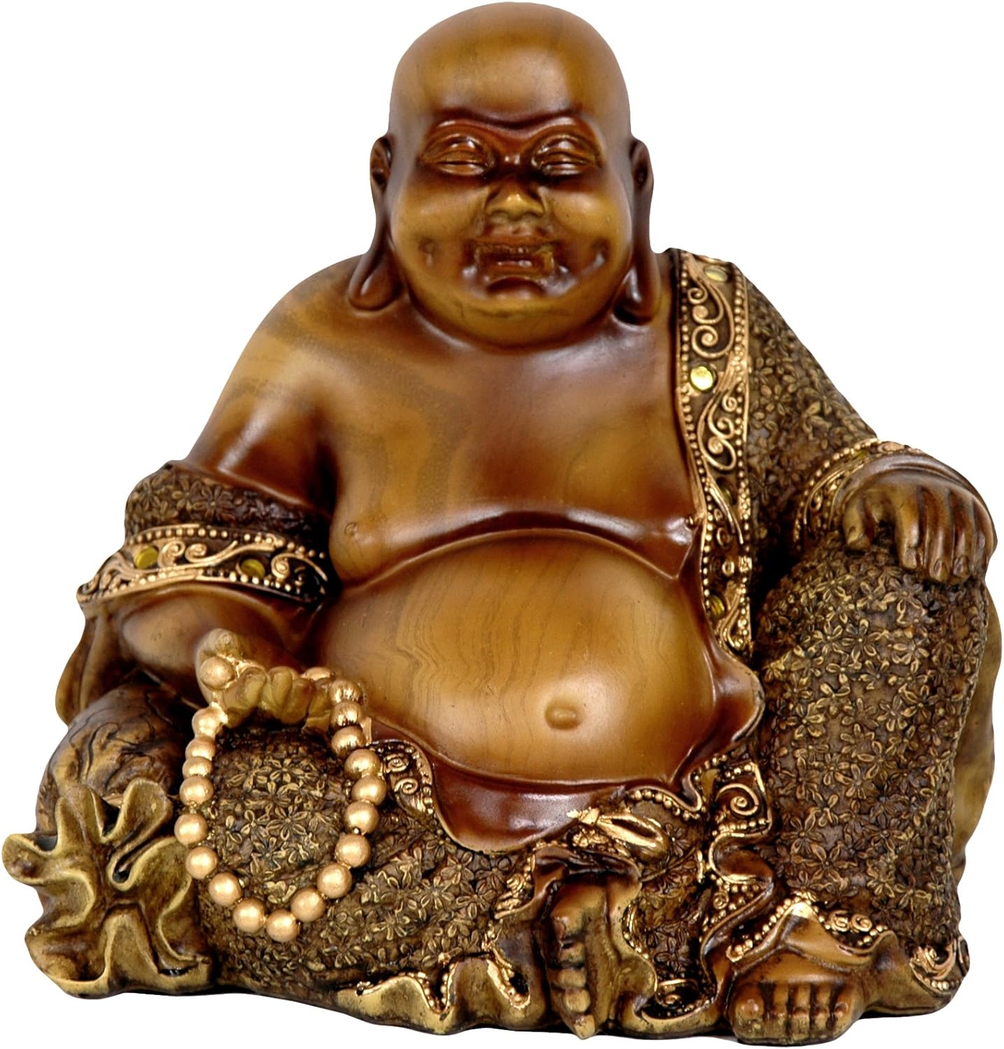 Oriental Furniture 10" Sitting Hotei Happy Buddha Statue, Bronze