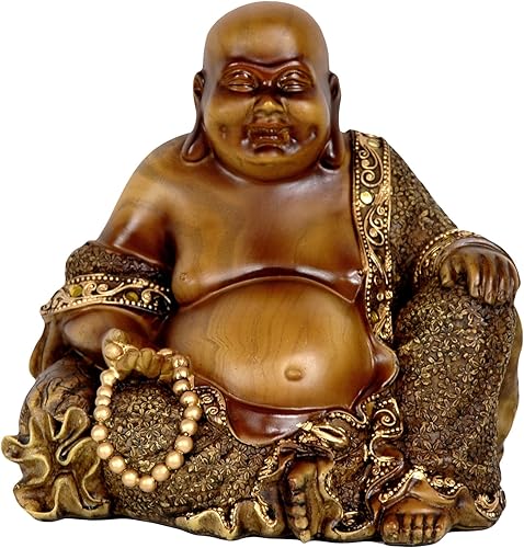 Vista 8 de Oriental Furniture - Estatua de Buda Happy Hotei de 10 pulgadas, bronce De pie riendo también