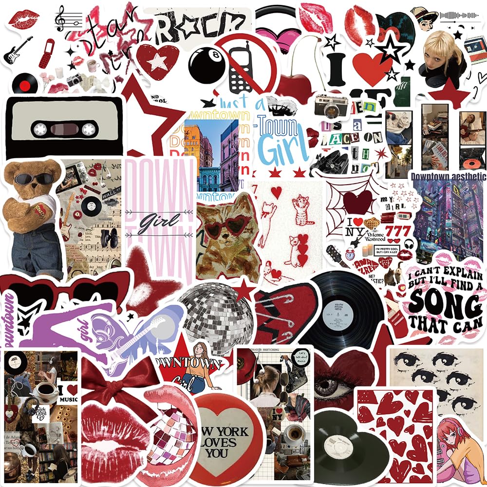 Y2K Ästhetische Aufkleber Downtown Girls, Y2K Retro-Aufkleber, coole 2000er-Jahre, Cyber-Aufkleber, trendige Aufkleber für Wasserflasche, Laptop, Gitarre, Skateboard, Vinyl-Aufkleber für Mädchen,