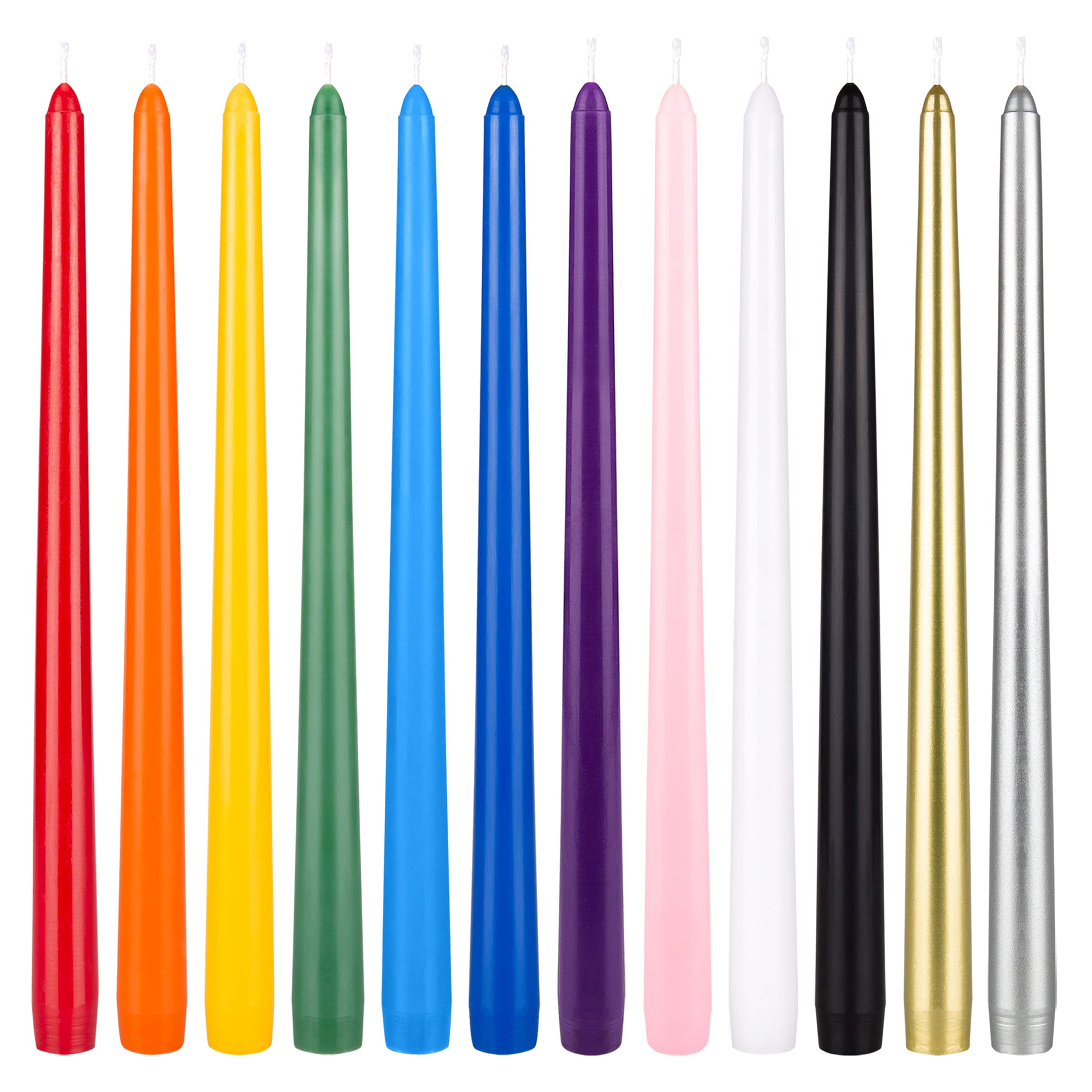 Mega Candles 12 pcs Unscented Supreme Assorted Colors Chime Taper Candles, Handcrafted Wax Candle 12 Inch x 7/8 Inch, Casting Chimes, Rituals, Spells, Vigils, Witchcraft, Wiccan, Meditation, Altar