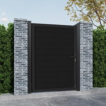 Mondaria Aluminum Privacy Fence Gate, 6ftH x 4ftW Outdoor Privacy Fence Gate with Metal Frame and Knob Kits, Black Without Post