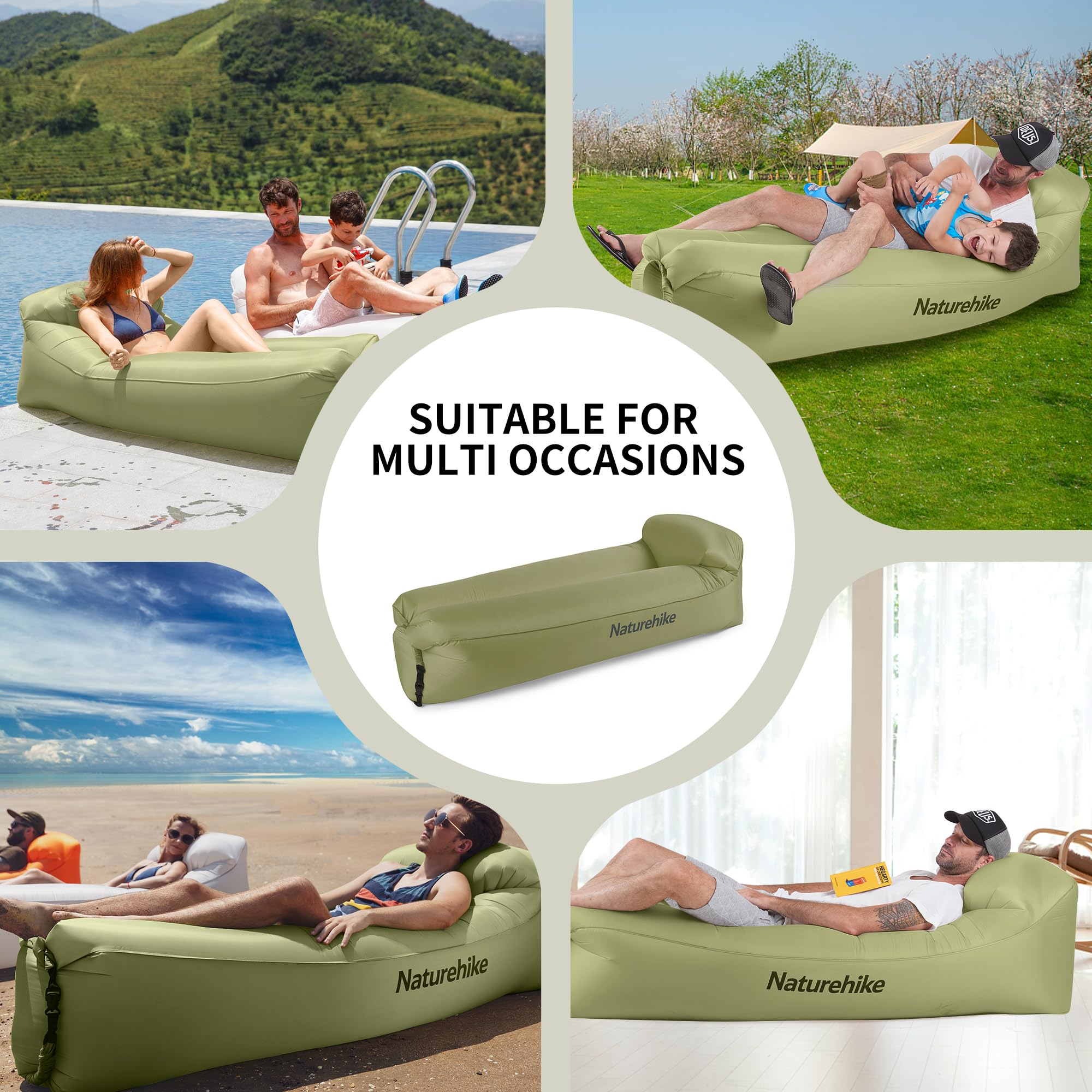 Naturehike Air Lounger - Divano ad aria impermeabile con pacchetto portatile, per viaggi, campeggio, piscina e feste in spiaggia (verde avocado)